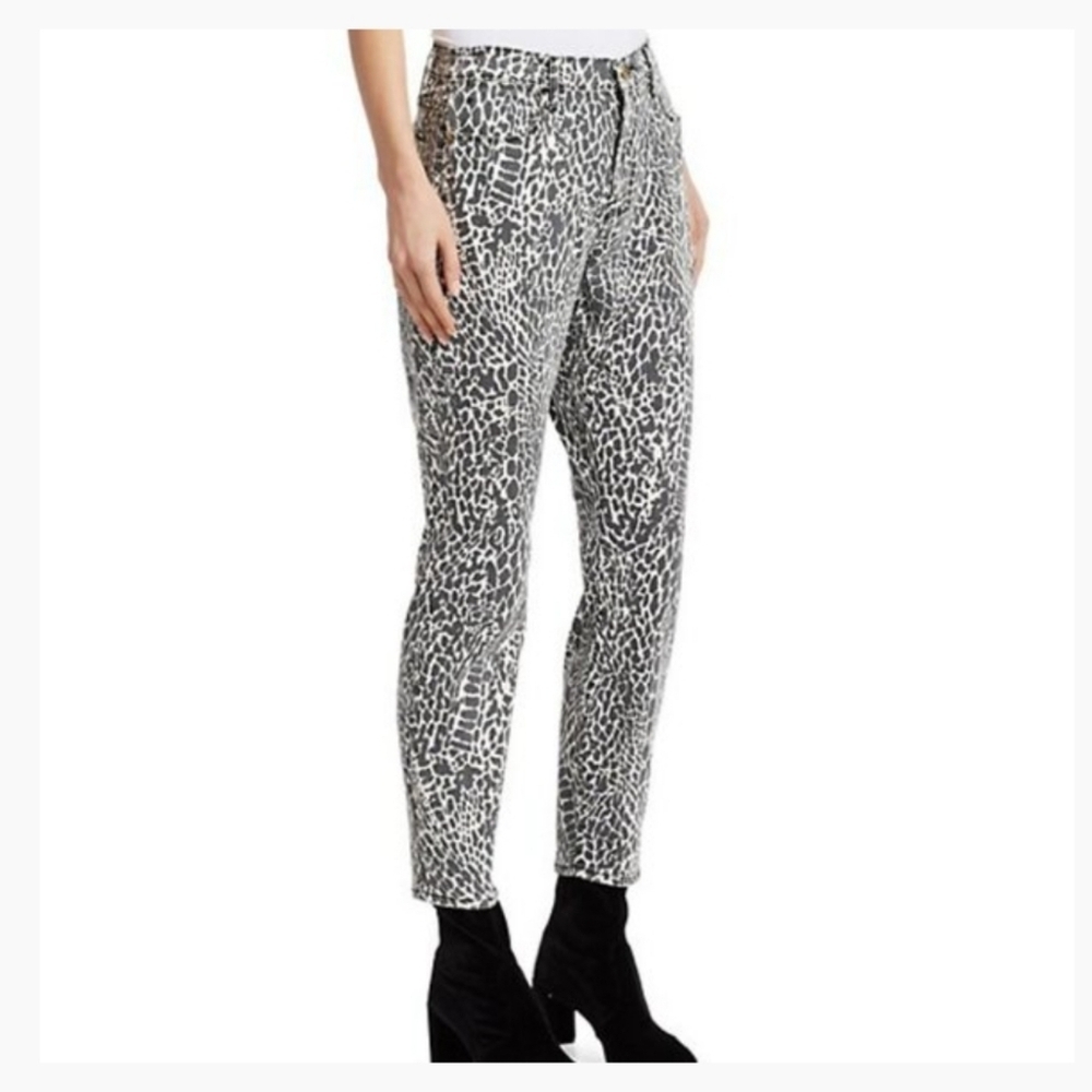 FRAME Women Le High Waisted Charcoal Black and White Animal Print Pants